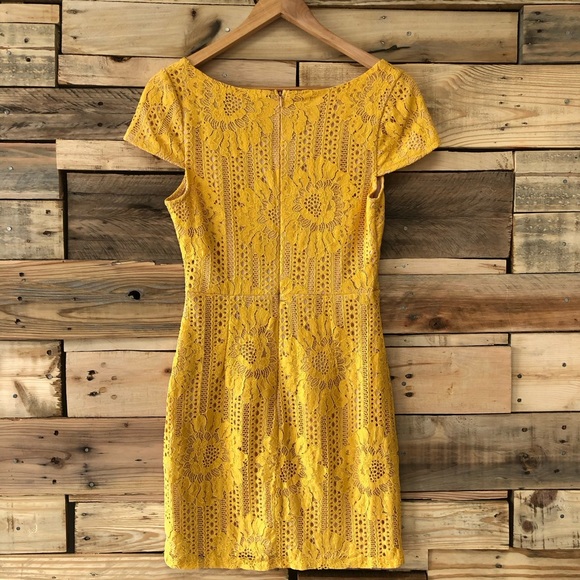 LULUS Lilian Yellow Lace Fitted Mini Dress, Size M - Picture 3 of 9